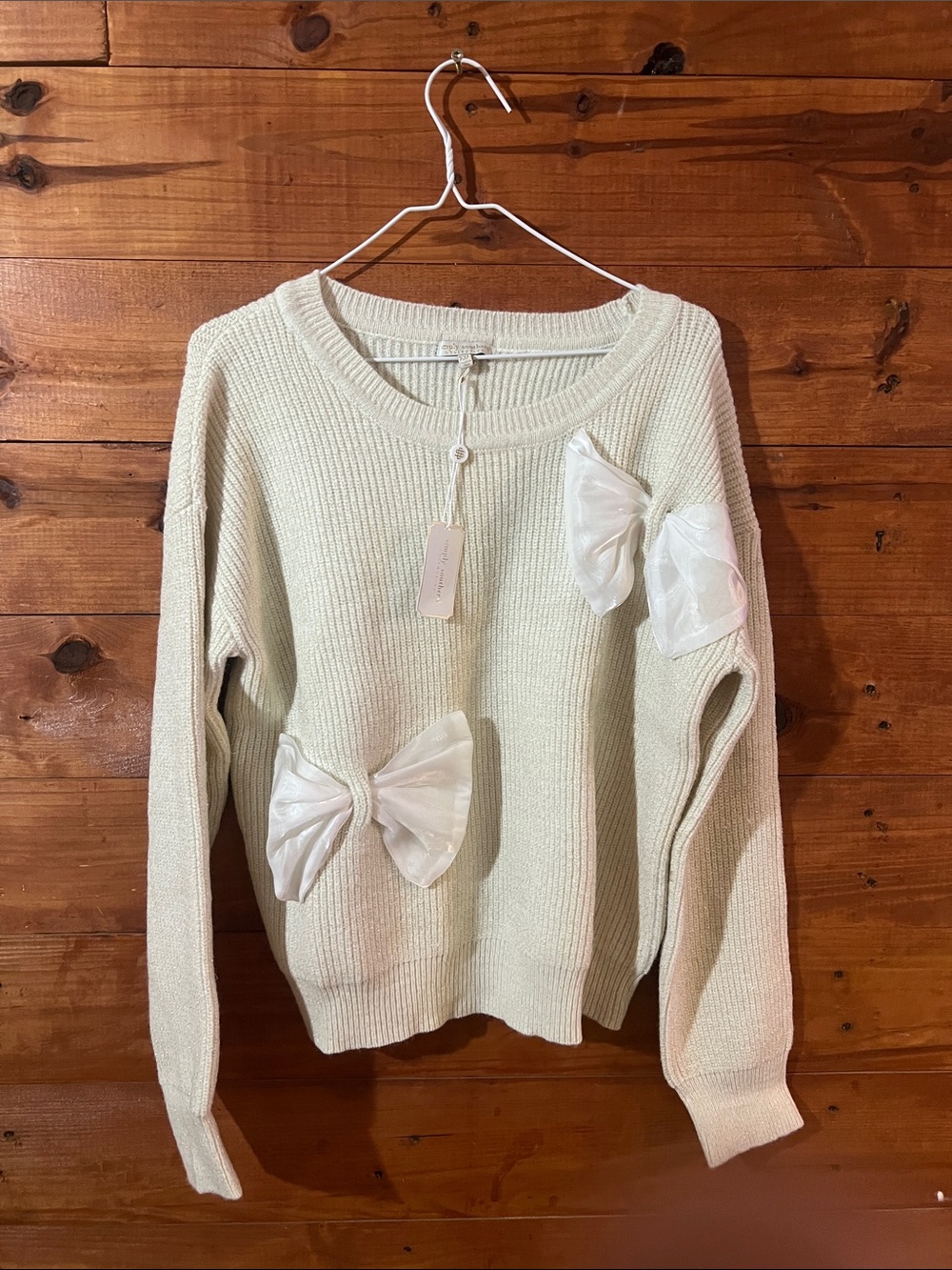Simply Southern Cream Knit Sweater with Accent Bows